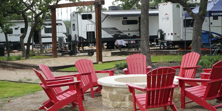 RV by the firepit at CampQYB